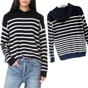 Vince Breton Cashmere Strip Navy White Long Sleeve Hoodie S